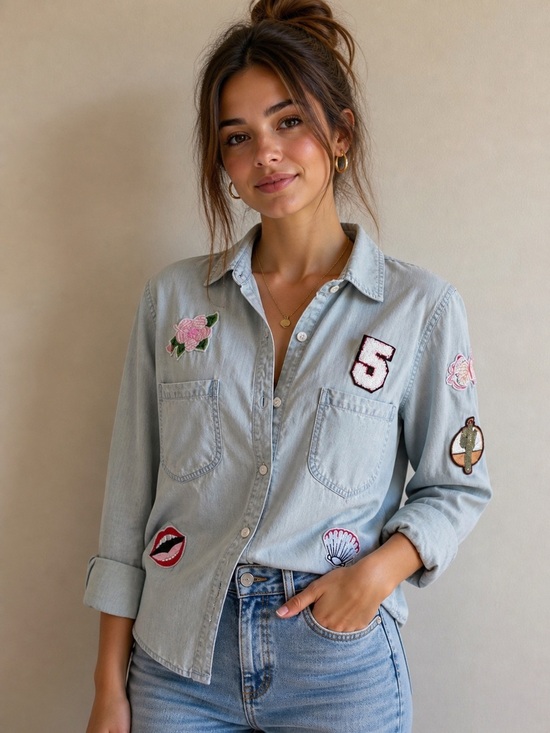 Rails Tops - Rails Chandler Floral-Embroidered Chambray Button Down Shirt Size Small